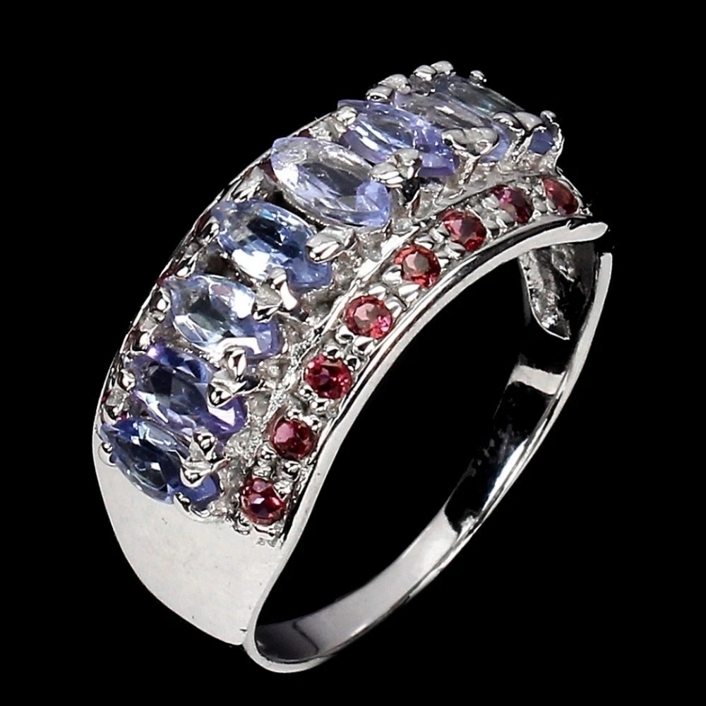 925 Sterling Silver Ring Marquise Tanzanite Rhodolite Gemstone Jewelry Size 7.5